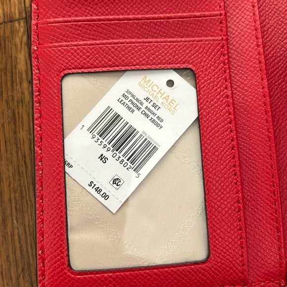Michael Kors Red Crossbody Wallet Bag Gold Tone Michael Kors Chain jet set - Picture 6 of 16